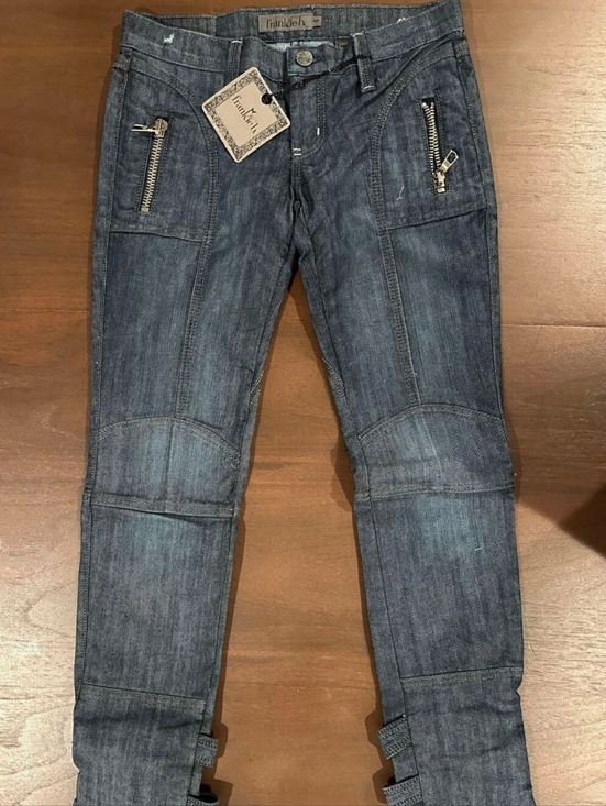 Frankie B. Denim - Frankie B. Slate-Style Blue Denim Pants with Silver Zipper Accent